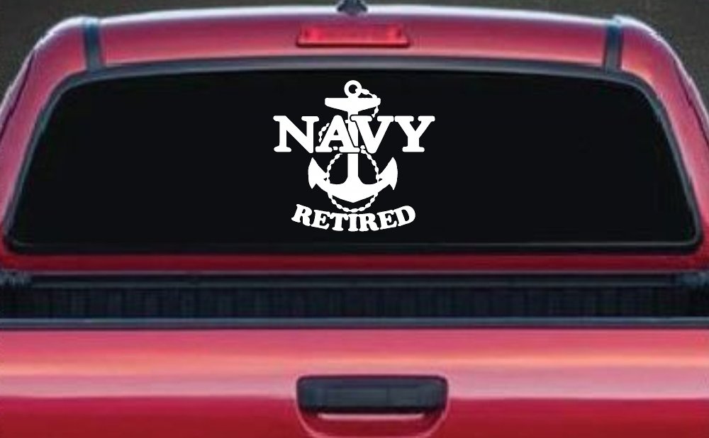 Navy Retired With Anchor Military Car or Truck Window Vinyl Decal Sticker (White)