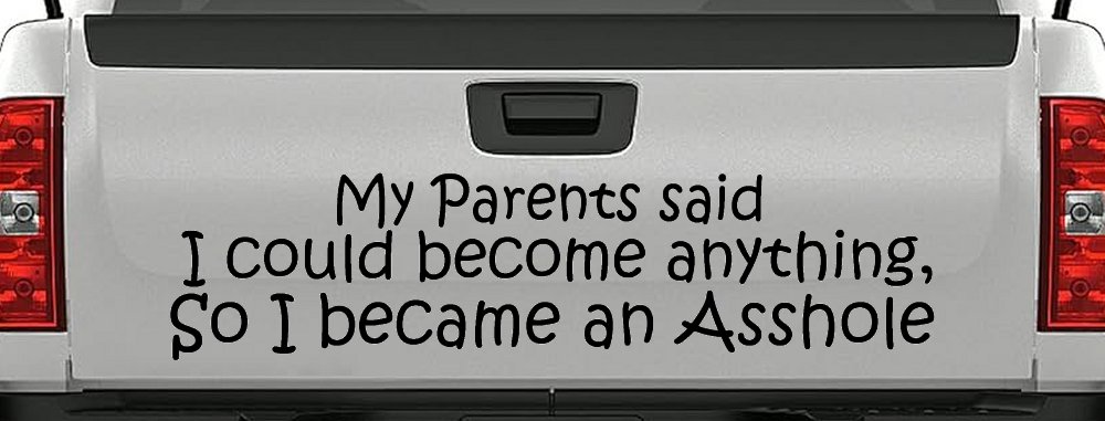 Parents Said I Could Become Anything So I Became an Asshole Funny Car or Truck Window Vinyl Decal Sticker (Black)