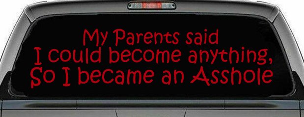 Parents Said I Could Become Anything So I Became an Asshole Funny Car or Truck Window Decal Sticker (Red)