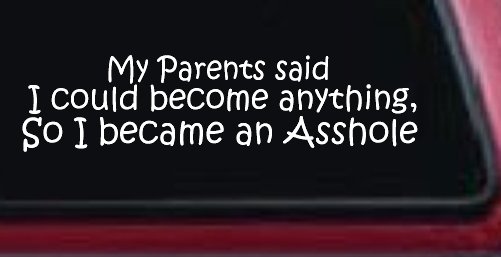 Parents Said I Could Become Anything So I Became an Asshole Funny Car or Truck Window Decal Sticker (White)