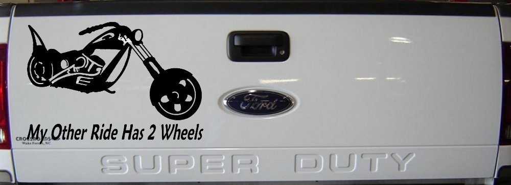 My Other Ride Has Two Wheels Chopper Biker Car or Truck Window Decal Sticker (Black)