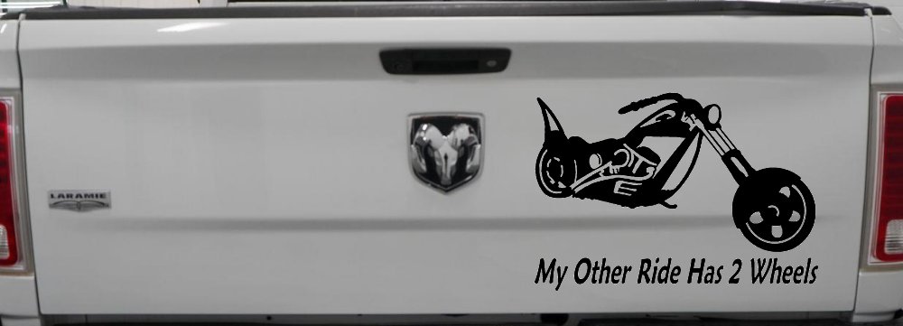 My Other Ride Has Two Wheels Chopper Biker Car or Truck Window Decal Sticker (Black)