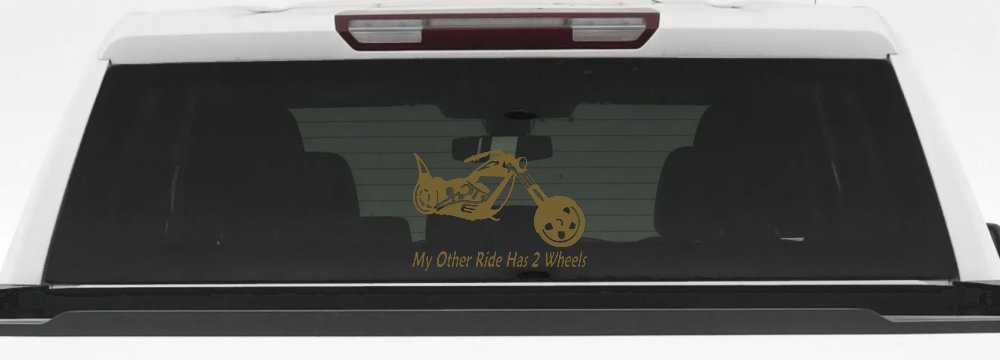 My Other Ride Has Two Wheels Chopper Biker Car or Truck Window Decal Sticker (Gold)