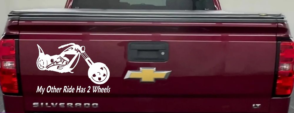 My Other Ride Has Two Wheels Chopper Biker Car or Truck Window Decal Sticker (White)