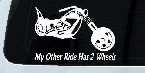 My Other Ride Has Two Wheels Chopper Biker Car or Truck Window Decal Sticker (White)