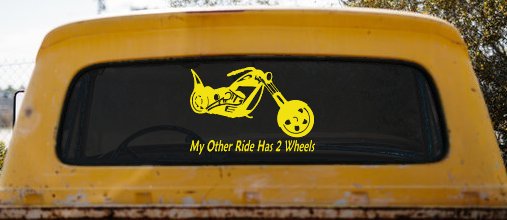 My Other Ride Has Two Wheels Chopper Biker Car or Truck Window Decal Sticker (Yellow)