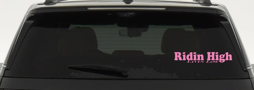 Ridin High Livin Low Off Road Car or Truck Window Decal Sticker (Pink)