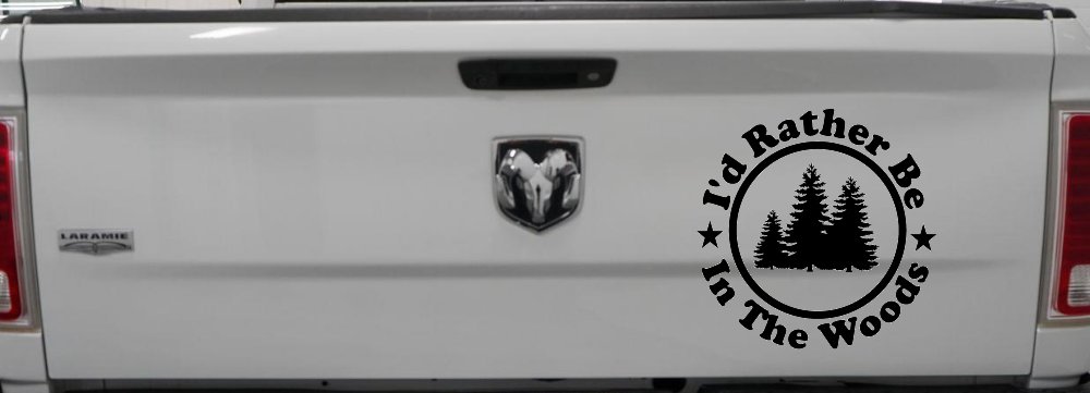 I'd Rather Be In The Woods Nature Hiking Hunting Car or Truck Window Vinyl Decal Sticker (Black)