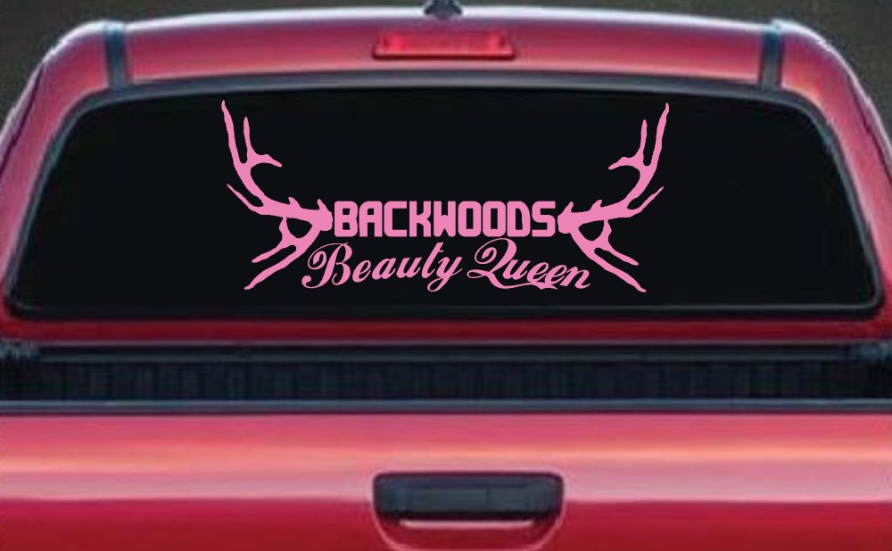Backwoods Beauty Queen Country Car or Truck Window Decal Sticker (Pink)