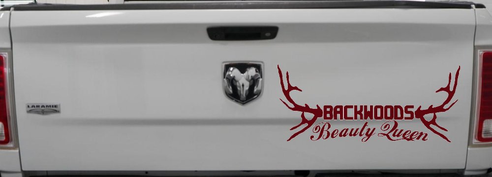 Backwoods Beauty Queen Country Car or Truck Window Decal Sticker (Purple Red)