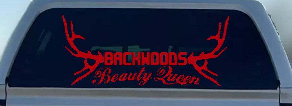 Backwoods Beauty Queen Country Car or Truck Window Decal Sticker (Red)