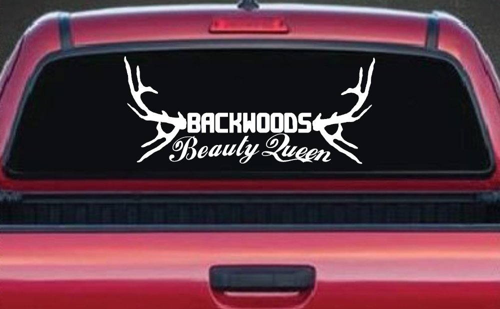 Backwoods Beauty Queen Country Car or Truck Window Decal Sticker (White)