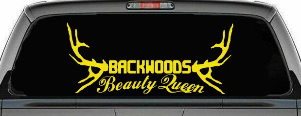Backwoods Beauty Queen Country Car or Truck Window Decal Sticker (Yellow)