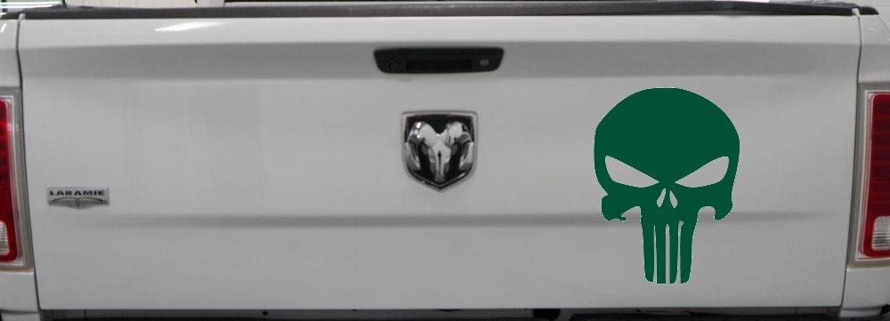 Punisher Skull Car or Truck Window Decal Sticker (Dark Green)