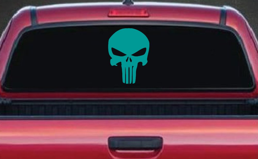 Punisher Skull Car or Truck Window Decal Sticker (Turquoise)