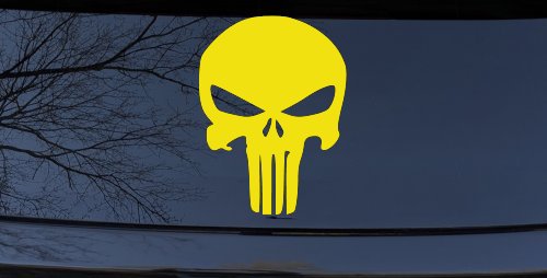 Punisher Skull Car or Truck Window Vinyl Decal Sticker (Yellow)