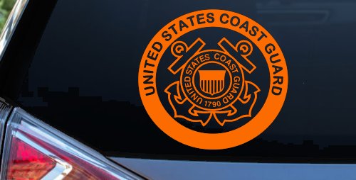 United States Coast Guard Military Car or Truck Window Vinyl Decal Sticker (Orange)