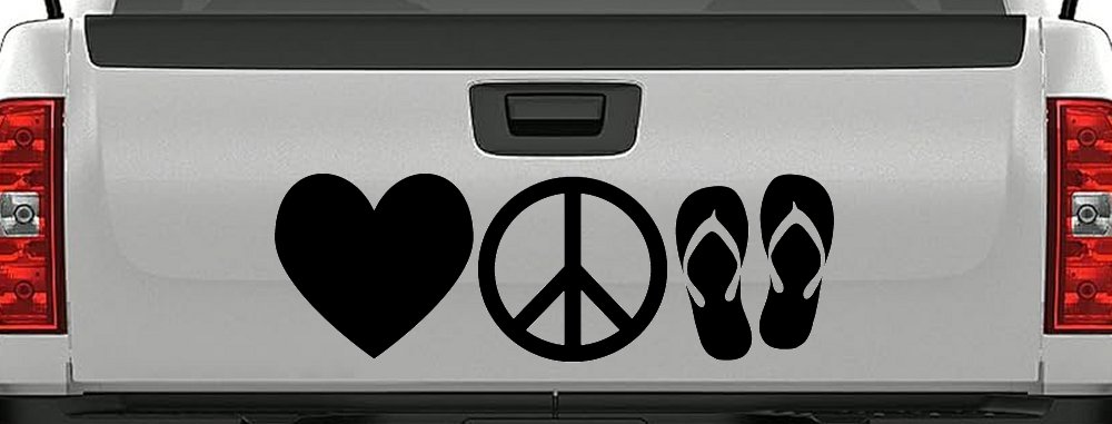 Love Peace and Flip Flops Car or Truck Window Decal Sticker (Black)