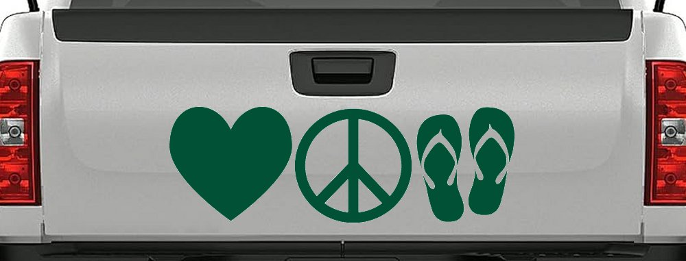 Love Peace and Flip Flops Car or Truck Window Vinyl Decal Sticker (Dark Green)