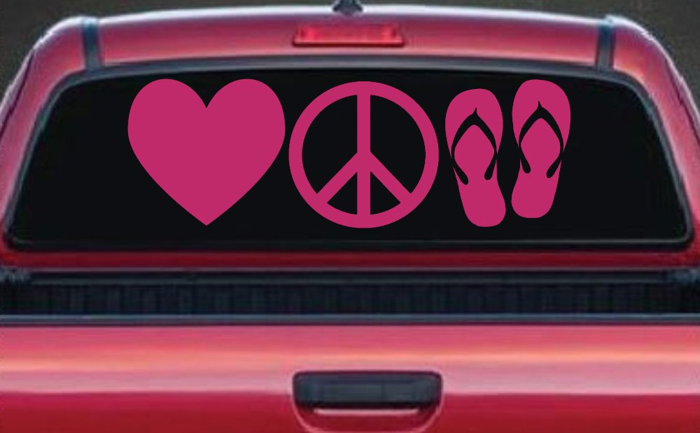 Love Peace and Flip Flops Car or Truck Window Decal Sticker (Hot Pink)