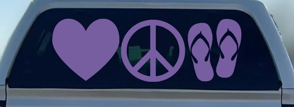 Love Peace and Flip Flops Car or Truck Window Decal Sticker (Purple)