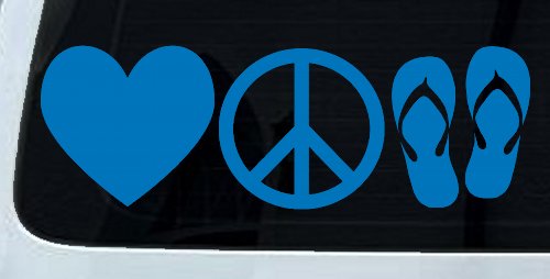 Love Peace and Flip Flops Car or Truck Window Decal Sticker (Sky Blue)