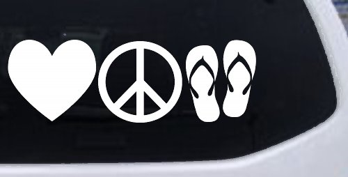 Love Peace and Flip Flops Car or Truck Window Decal Sticker (White)