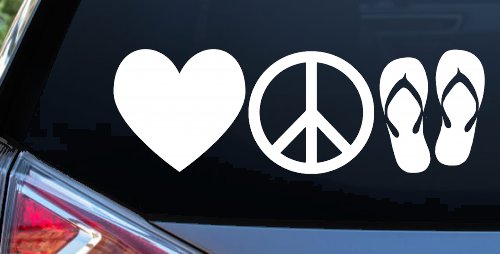 Love Peace and Flip Flops Car or Truck Window Vinyl Decal Sticker (White)