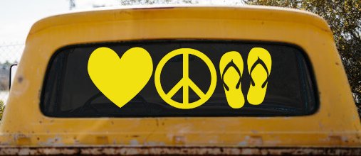 Love Peace and Flip Flops Car or Truck Window Decal Sticker (Yellow)