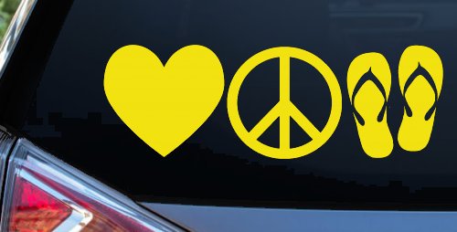 Love Peace and Flip Flops Car or Truck Window Decal Sticker (Yellow)