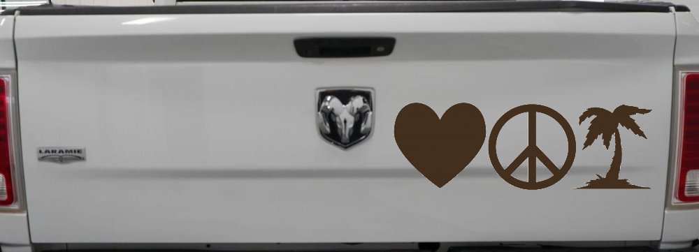 Love Peace and Palm Tree Car or Truck Window Decal Sticker (Brown)