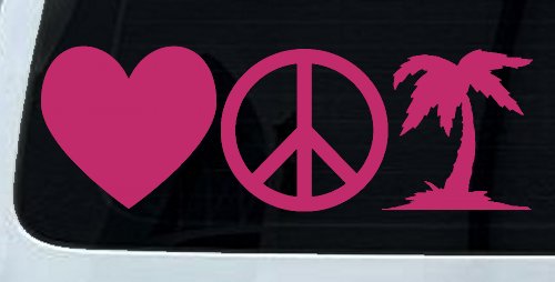 Love Peace and Palm Tree Car or Truck Window Decal Sticker (Hot Pink)