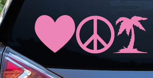 Love Peace and Palm Tree Car or Truck Window Decal Sticker (Pink)