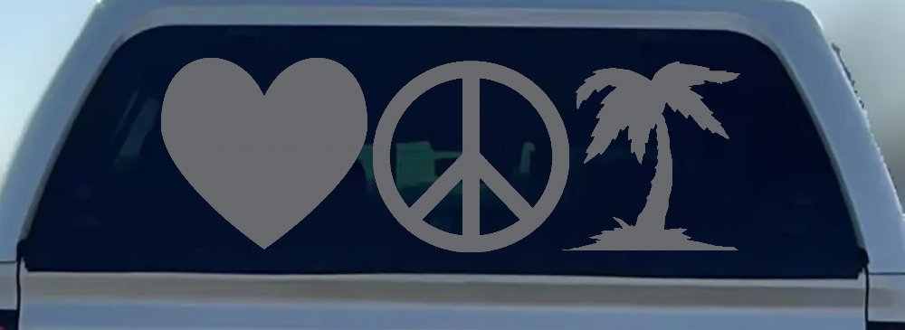 Love Peace and Palm Tree Car or Truck Window Decal Sticker (Silver)