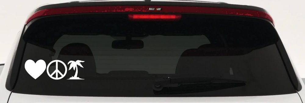 Love Peace and Palm Tree Car or Truck Window Decal Sticker (White)
