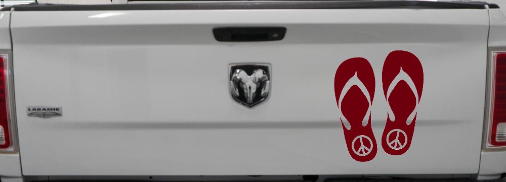 Peace Sign on Flip Flops Car or Truck Window Decal Sticker (Burgundy)