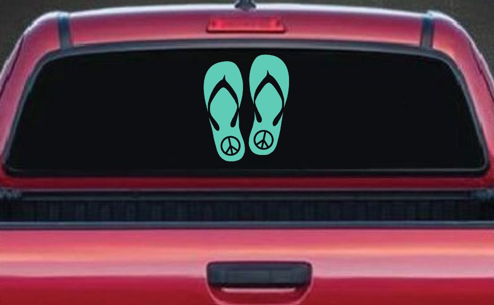 Peace Sign on Flip Flops Car or Truck Window Decal Sticker (Mint)