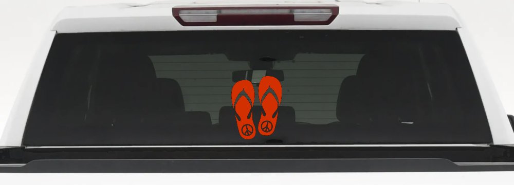 Peace Sign on Flip Flops Car or Truck Window Decal Sticker (Orange Red)