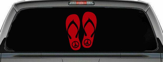 Peace Sign on Flip Flops Car or Truck Window Decal Sticker (Red)