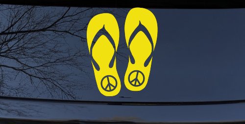 Peace Sign on Flip Flops Car or Truck Window Decal Sticker (Yellow)