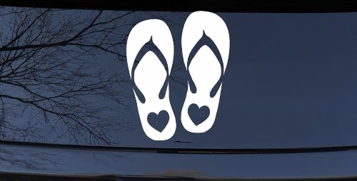 Hearts Love Flip Flops Car or Truck Window Decal Sticker