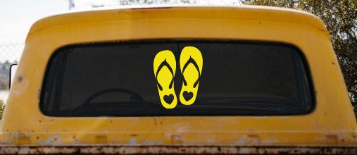 Hearts Love Flip Flops Car or Truck Window Decal Sticker (Yellow)