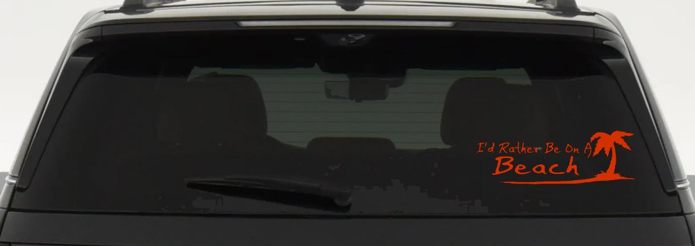 I'd Rather Be On A Beach with Palm Tree Car or Truck Window Decal Sticker (Orange Red)