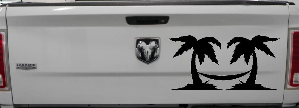 Palm Trees with Hammock Beach Car or Truck Window Decal Sticker (Black)