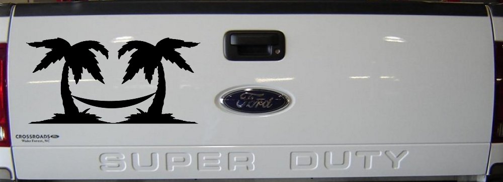 Palm Trees with Hammock Beach Car or Truck Window Decal Sticker (Black)