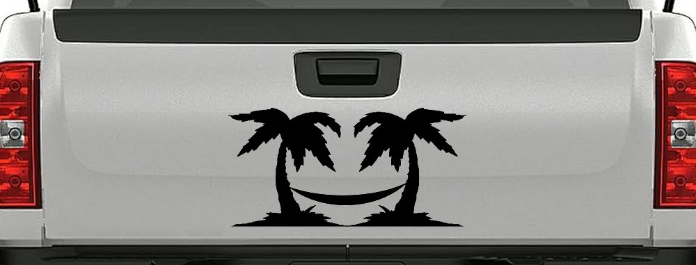 Palm Trees with Hammock Beach Car or Truck Window Decal Sticker (Black)