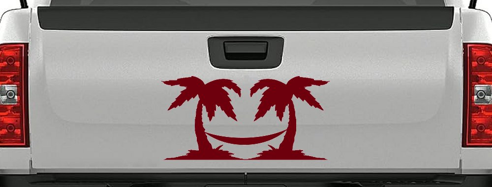 Palm Trees with Hammock Beach Car or Truck Window Decal Sticker (Burgundy)