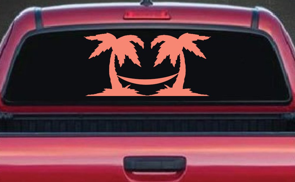 Palm Trees with Hammock Beach Car or Truck Window Decal Sticker (Coral)