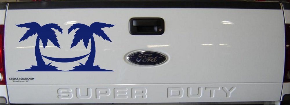 Palm Trees with Hammock Beach Car or Truck Window Decal Sticker (Navy)