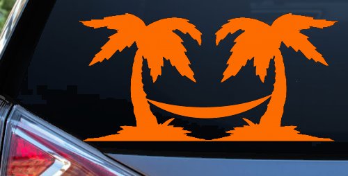 Palm Trees with Hammock Beach Car or Truck Window Decal Sticker (Orange)